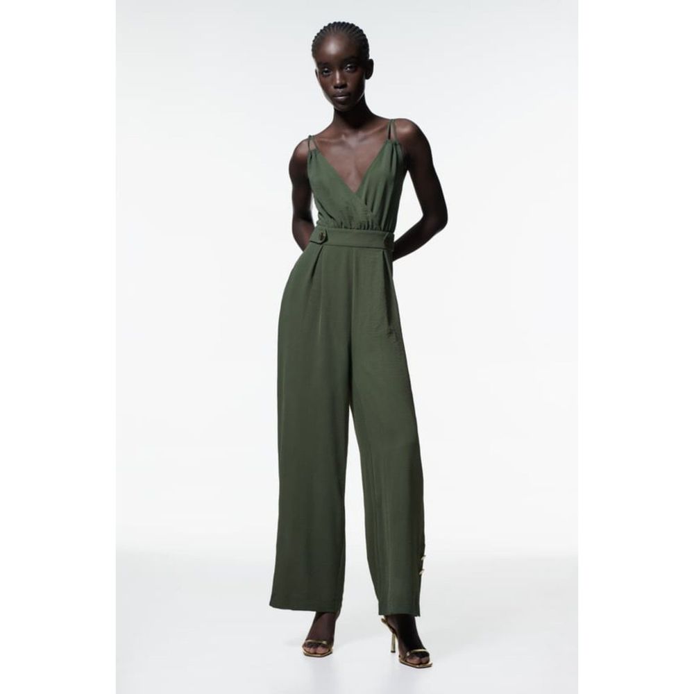 Zara FULL LENGTH GOLD BUTTON JUMPSUIT